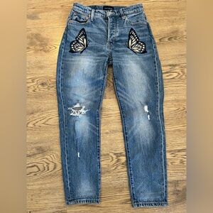 Lucky brand mom jeans butterfly embroidered size 2 or 26